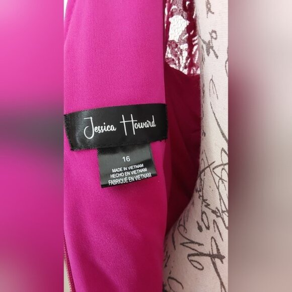 Jessica Howard Magenta/Fuchsia Sequined Soutache Lace Sheath Dress, size 16 - Picture 13 of 16